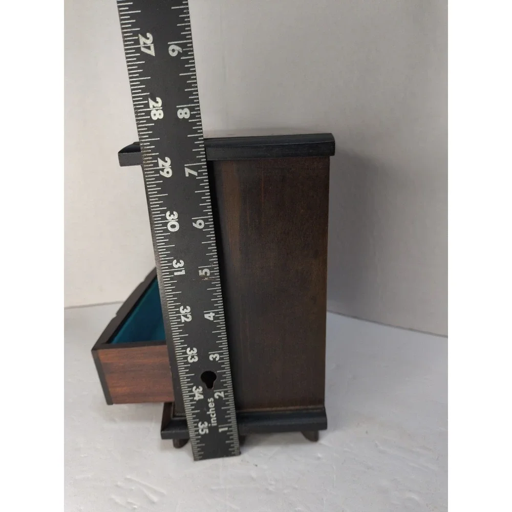 VTG 70s Mele Wooden Music Jewelry Box - 3 Drawer 7.5x8
